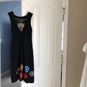 EUC Desigual black dress with embroidered flowers